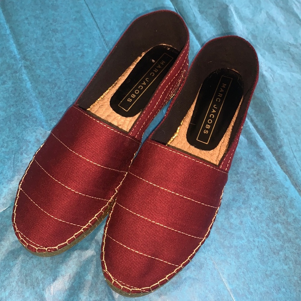 Marc Jacobs Womens Red Wine Gold Sienna Espadrille Slip On Flats